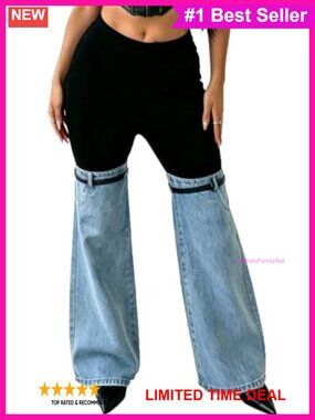 High Waisted Color Block Flare Jeans Stretch Tummy Control